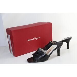 Salvatore Ferragamo Black Snake Print Leather Open Toe Clogs Mules Size 7 B